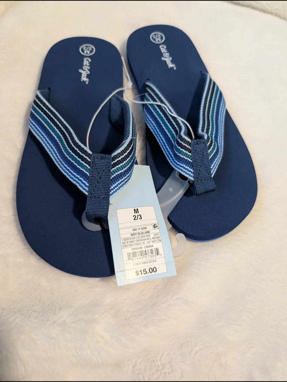 NWT Navy Blue Striped-Detail Flip Flops Cat & Jack 2/3